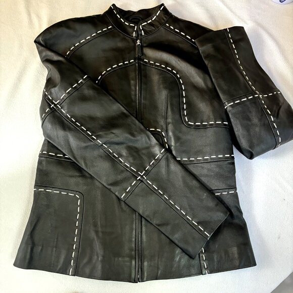 Pamela Mccoy Jackets & Blazers - Pamela McCoy NWOT Size XS Black Genuine Leather Jacket, Full Front Zip